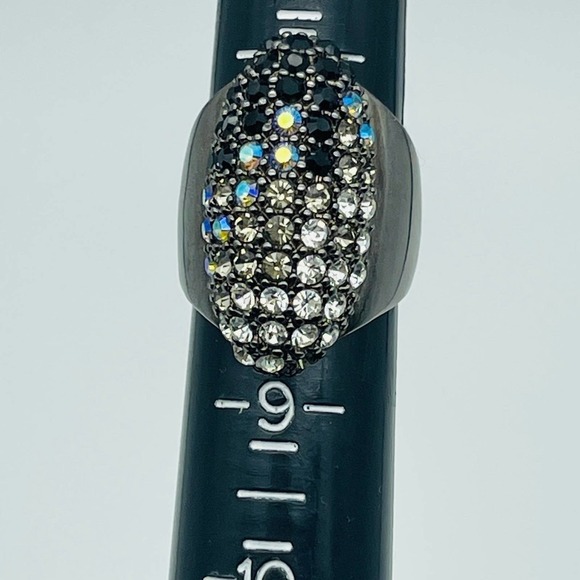 Multi-Color Rhinestones Wide Black Ring Size 8 - Picture 7 of 8